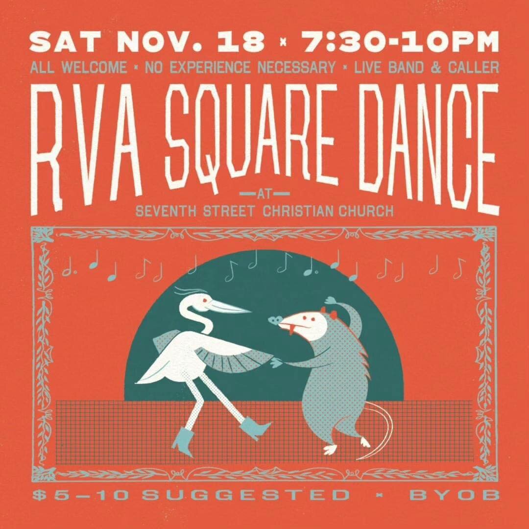 Looking forward to playing for the RVA Square Dance tomorrow, with Caroline Barnes calling!

Be there, be square, if you dare!

Show up at 7pm for a 7:30 start!
Seventh Street Christian Church 
4101 Grove Ave, RVA

#dosido #swing #your #partner #lark