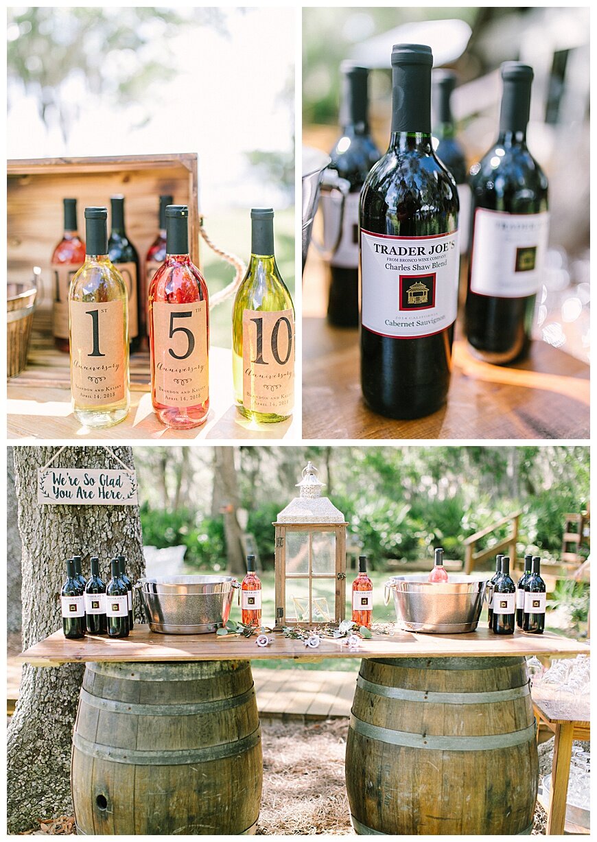   I love this guest book idea! The bride decided on anniversary wine bottles with a label that her guest could write on and sign. The bottles were numbered for each anniversary year.  