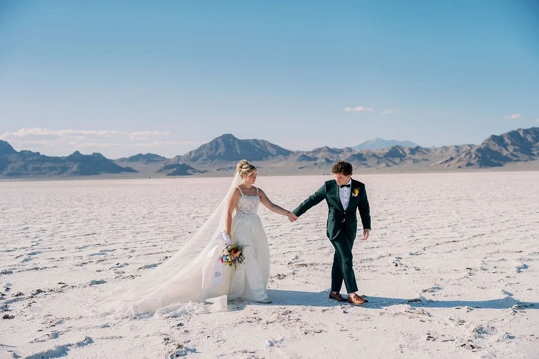 Anna Kate + Matthew got married at the Bonneville Salt Flats in Utah on Friday and these are just a few previews! More coming soon&hellip; 🤍
.
.
Planner: @weddingexpectations videography: @scarletoakstudio HMUA: @fringewithbenefits801 
.
.
#utahwedd