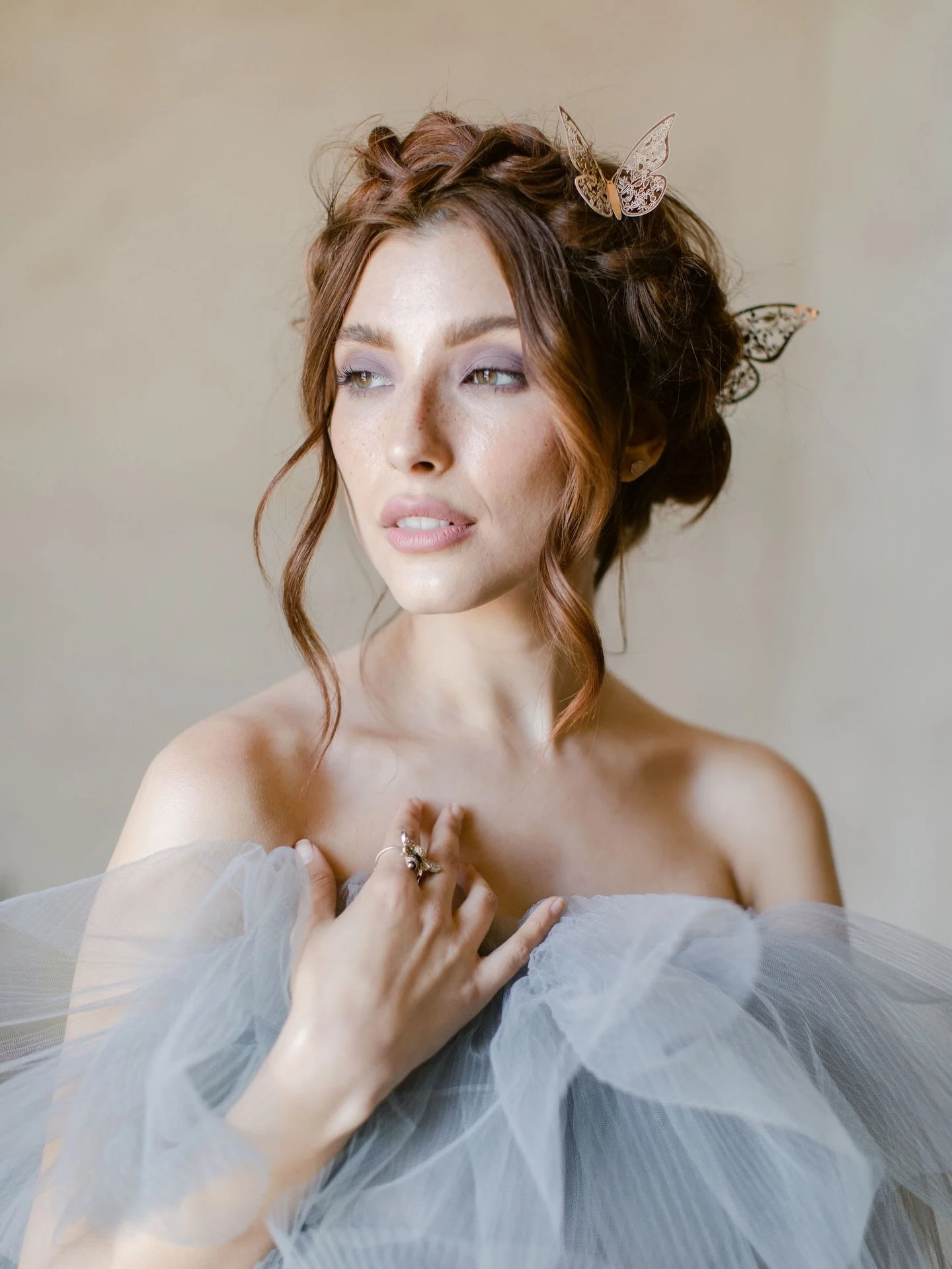 Dreaming of colorful couture gowns for spring 2026. This dusty blue gown by @styled.gowns will forever be one of my favorites! 🦋 
.
.
Concept &amp; Planning: @heatherbengeofficial @styledshootsacrossamerica 
Venue: @sunstonewinery @sunstonevilla 
Ha