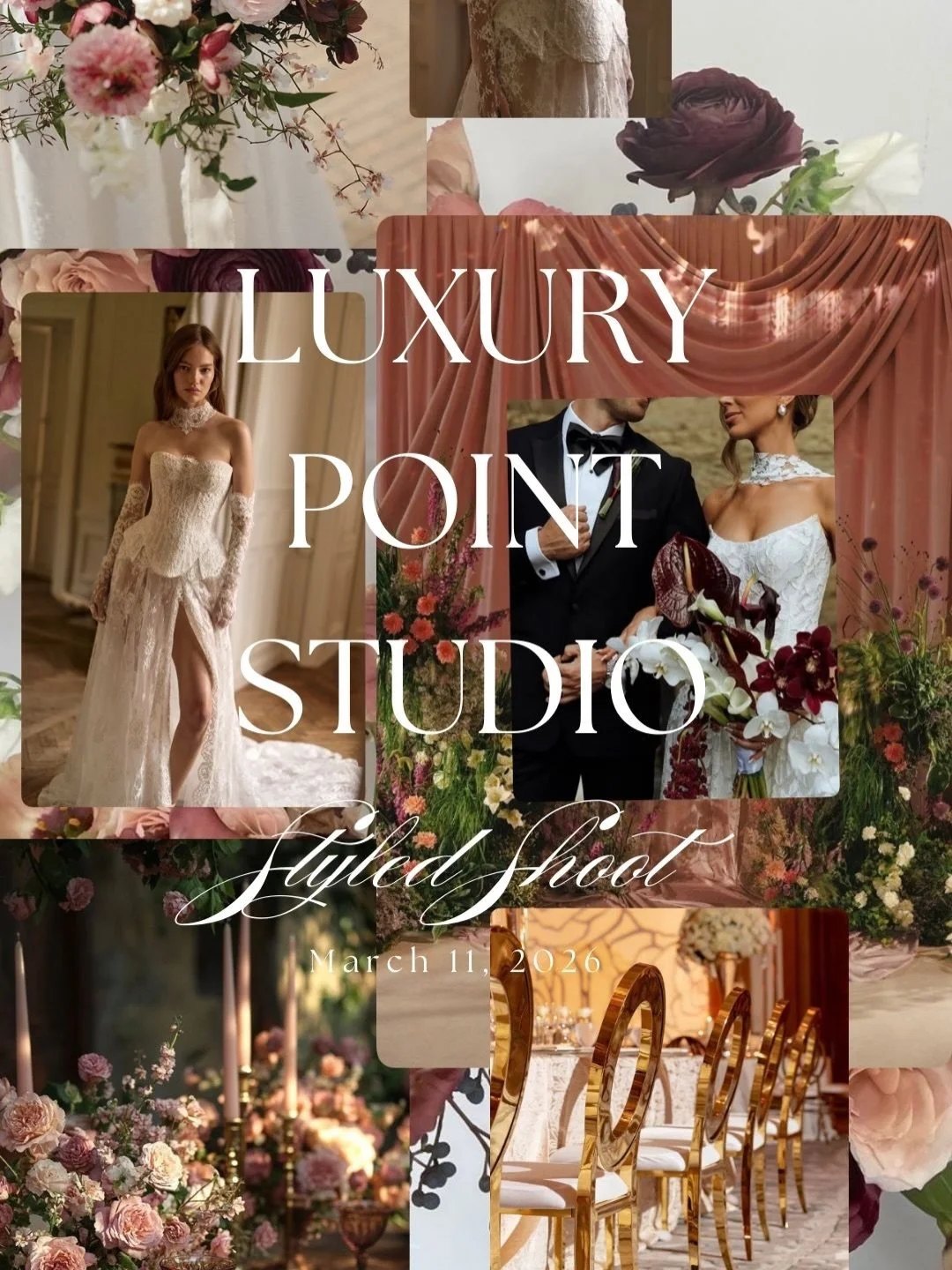 For Photographers, Videographers, and Content creators

A Styled Shoot hosted by Olivia Morgan Photography at @luxurypointstudio featuring one Bride + Groom model couple, Boudoir model and set up, ceremony drapery set up, and styled reception table. 