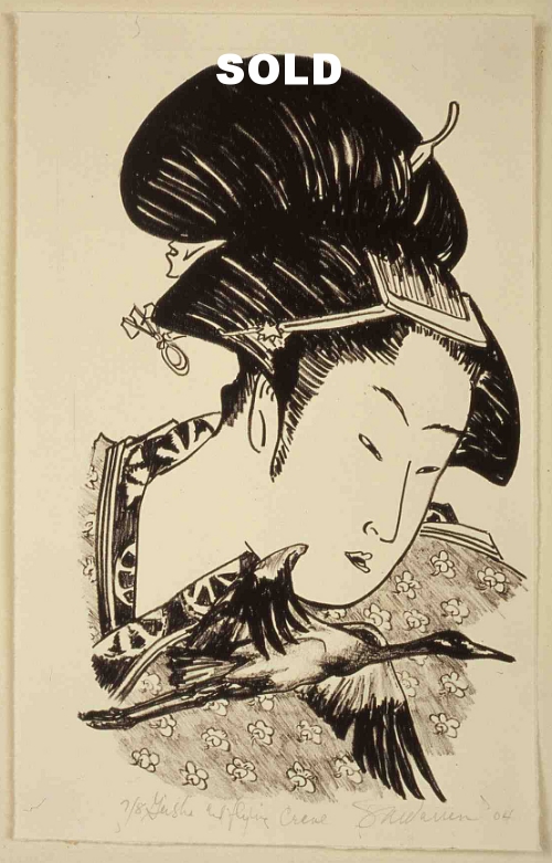 Geisha with Flying Crane