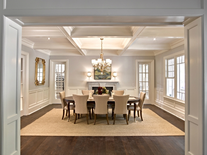 Coffered ceilings and moulding detail in a Tarrytown, NY dining area