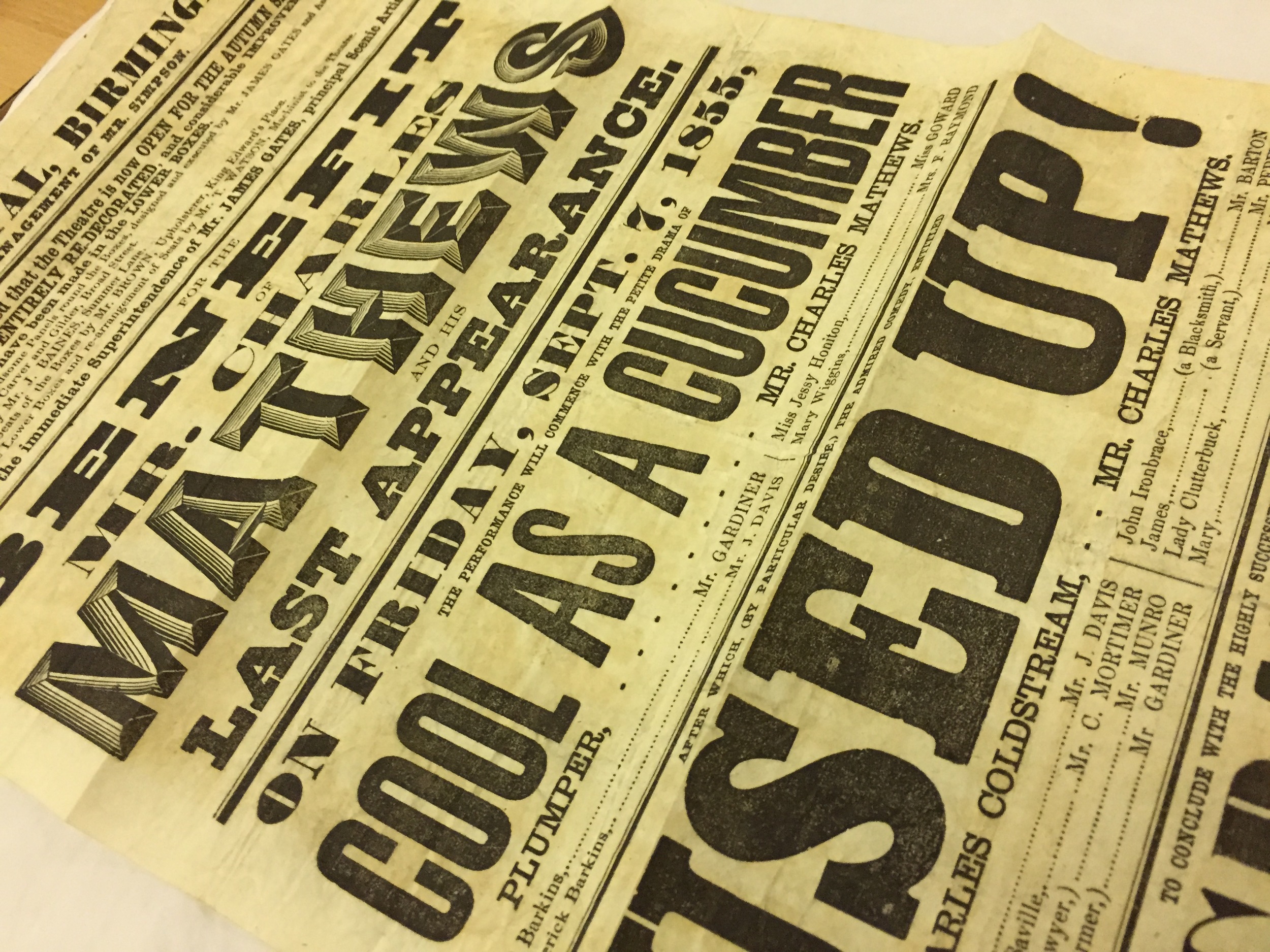 Playbill, Theatre Royal, Birmingham, 1855. IMAGE: Birmingham Museums Collections Centre