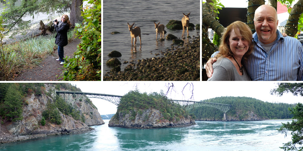 L-R - Hiking Deception Pass • Deer on the beach! • With my favorite client, Bruce Solly • View at Deception Pass.