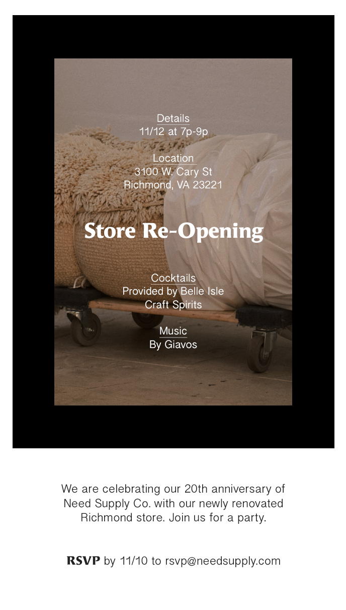 Unused email design for the new store re-opening party