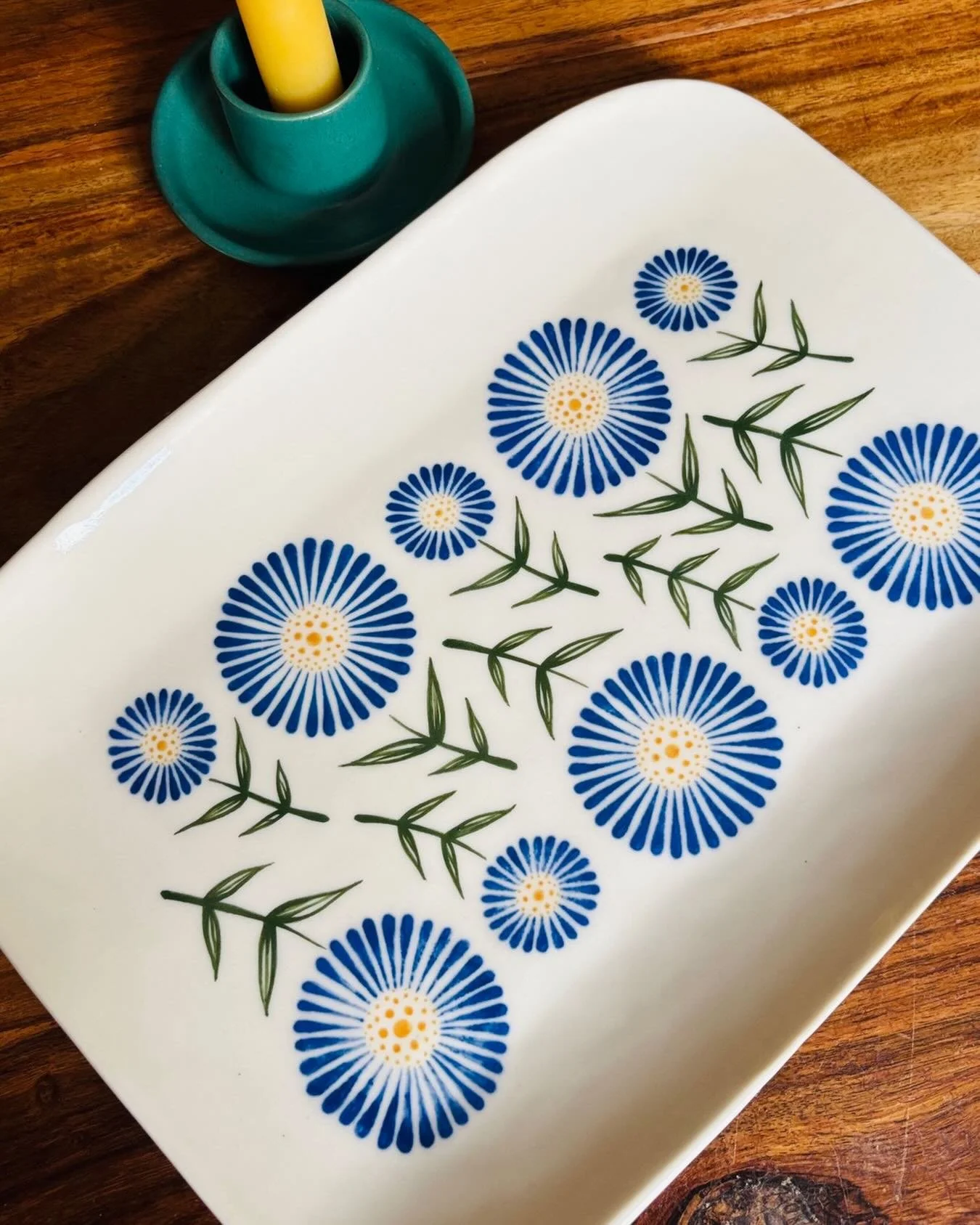 This painted platter just came out of the kiln in time for this weekend&rsquo;s market at The Northampton Center for the Arts, my last local show this year. Join us for small businesses Saturday! There will be live music, snacks, and your neighbors s