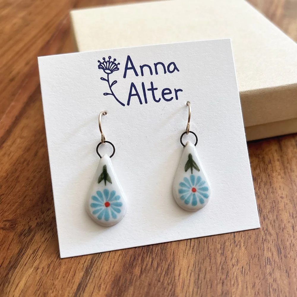 Teardrop porcelain hanging earrings in 3 styles