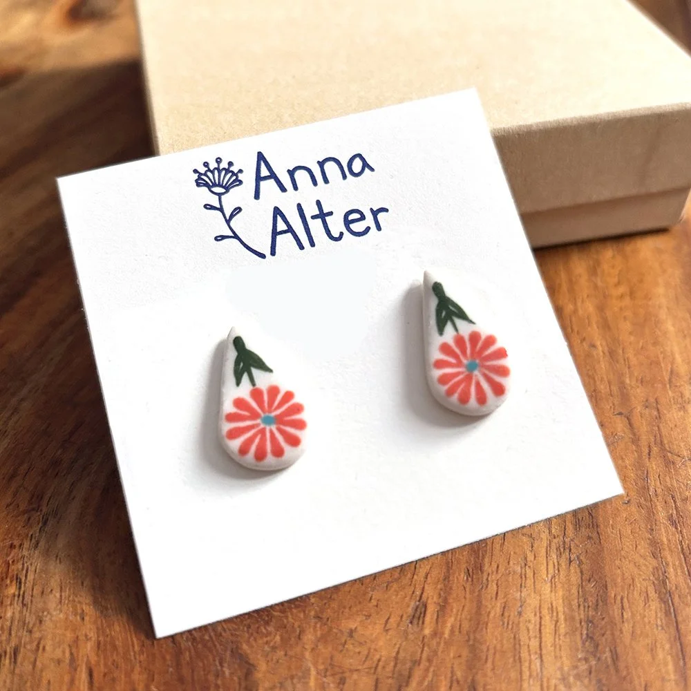 Teardrop porcelain post earrings in 7 styles