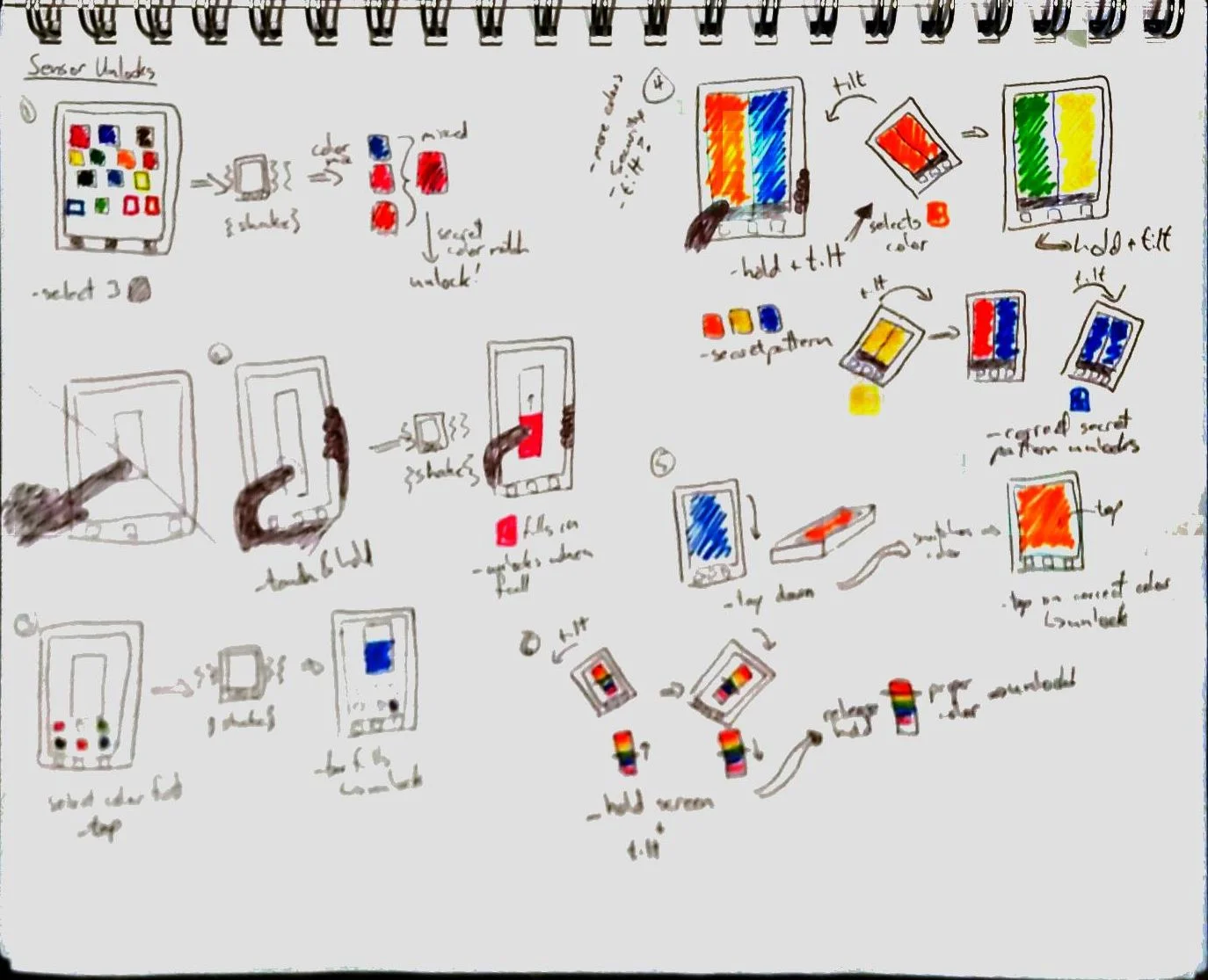 Refinement: Moved to the color theme. How can I use color as a means to secure my phone but still be able to use sensors to unlock it. A whole lot of shaking going on.