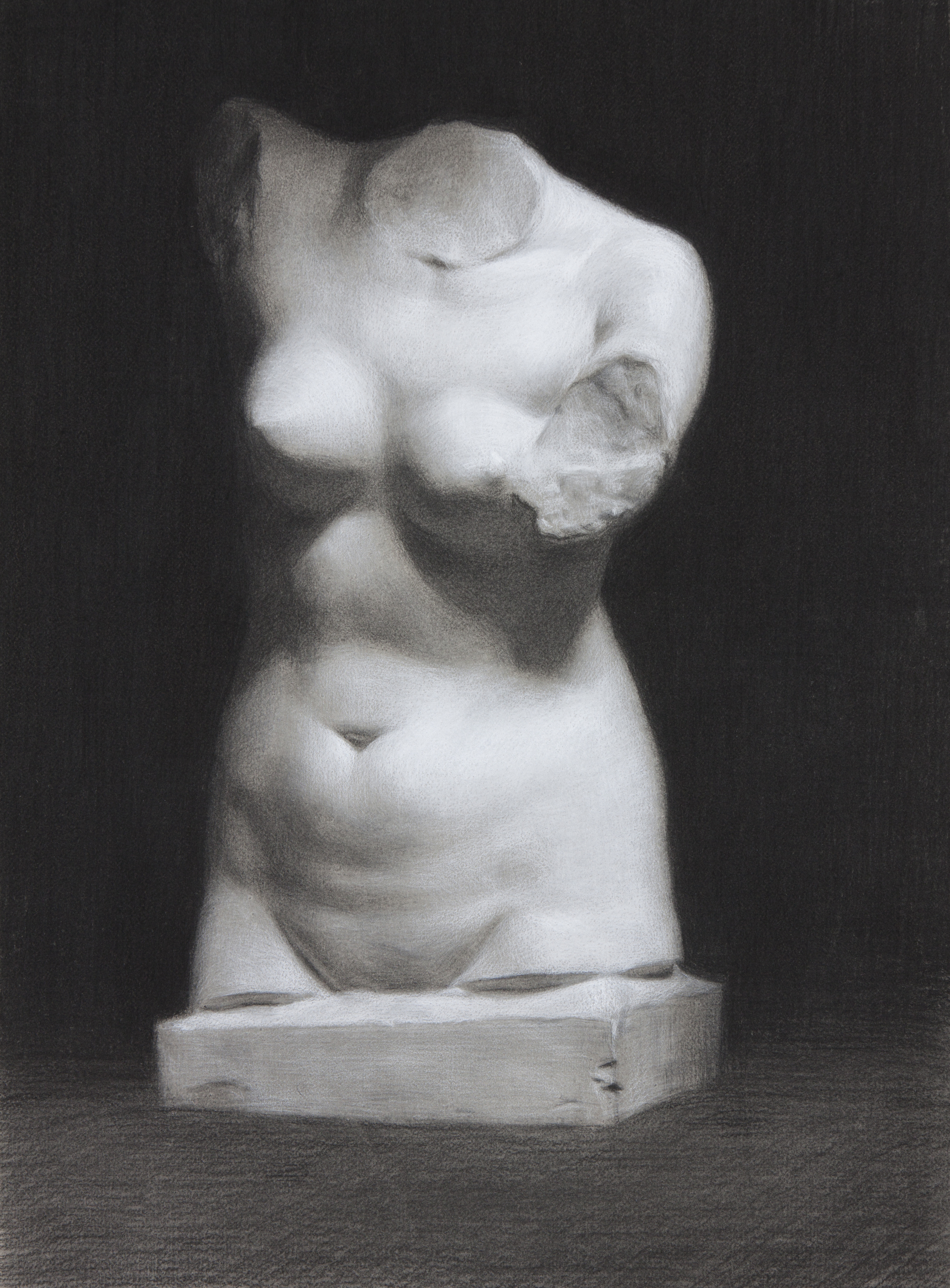 Female Torso, charcoal and white chalk on toned paper, 2013