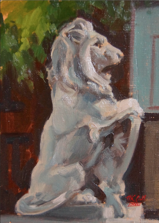 Lion I, Savannah, Oil on Panel, 5" x 7", Private Collection