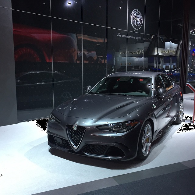 Alfa Romeo's #M3 competitor, the #Giulia #Quadrifolio. A less expensive 4-cylinder version is coming. #LAAutoShow