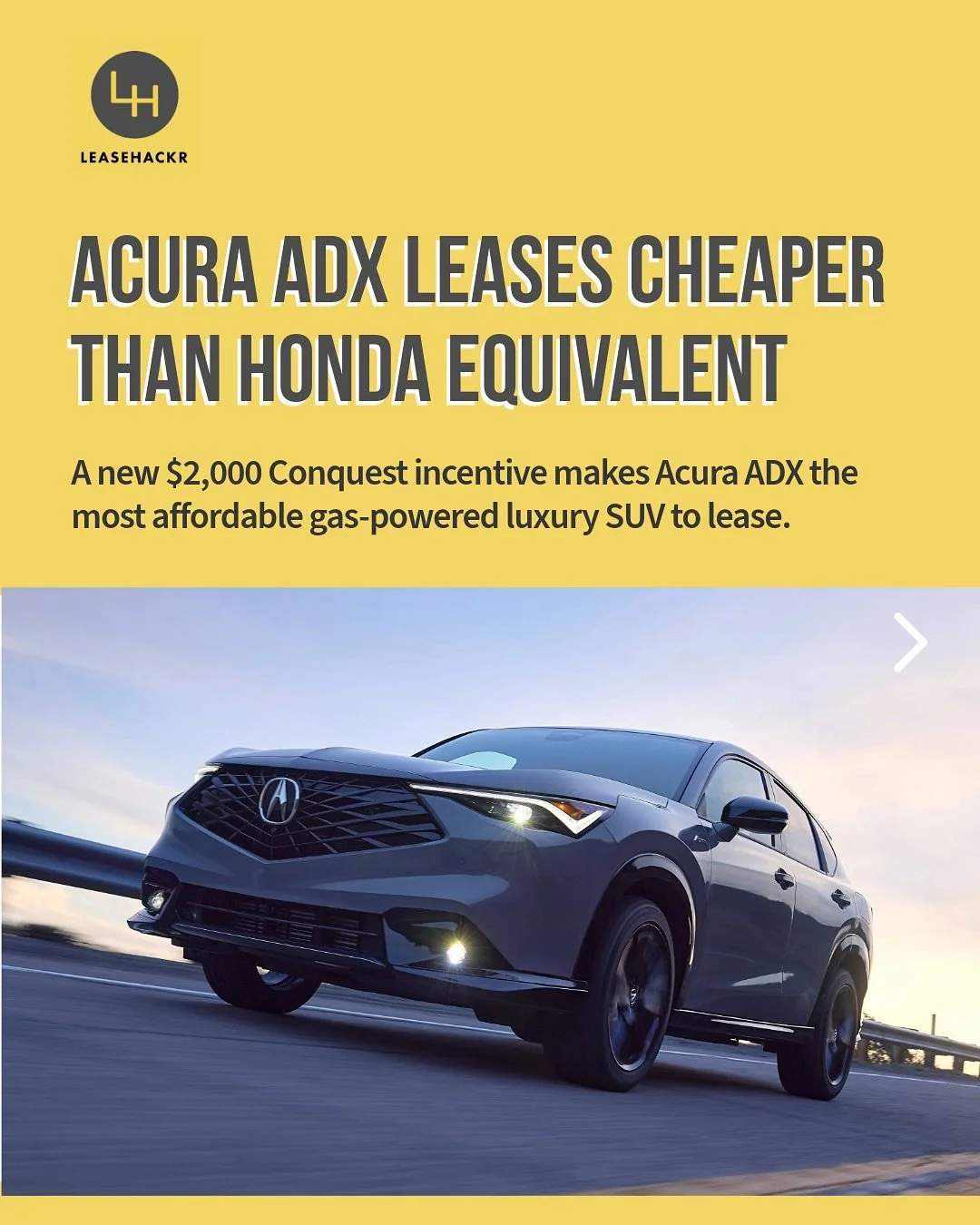 September is EV mania, but what about deals on ICE vehicles?

Acura ADX is a premium compact SUV with a quiet interior, turbocharged power, and generous standard equipment. 

Up to $2,000 in Conquest incentives, plus dealer discounts, make it one of 