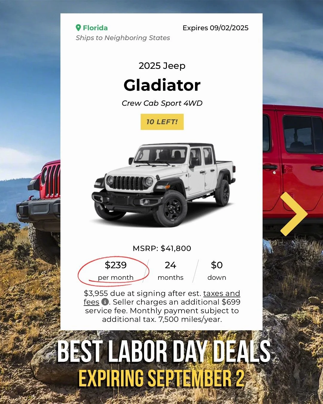View our IG Story for links to reserve each Pre-Negotiated Deal!

#Jeep Gladiator from $239/month
#Mazda CX-70 from $270/month
#Toyota Tacoma from $281/month
#Cadillac LYRIQ from $327/month
#Audi Q6 e-tron from $410/month
#BMW iX from $773/month

Hig