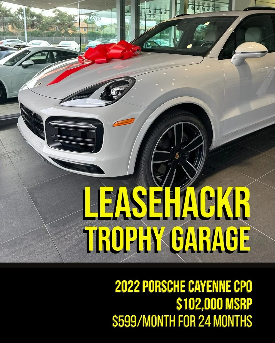 🏆 Trophy Garage Winner of the Month 🏆

Congrats to Leasehackr member Mike_Ezginder for scoring this standout lease and earning this month&rsquo;s Trophy Garage honors:

2022 Porsche Cayenne (Certified Pre-Owned / CPO)
&bull; Original MSRP: $102K
&b