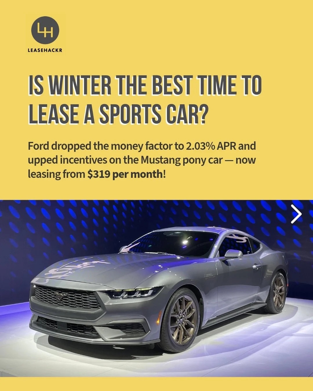 ❄️ There&rsquo;s a theory that winter is the best time to lease a sports car or convertible. Lower demand, more motivated dealers, and extra incentives as brands clear inventory before new models arrive.

If you don&rsquo;t mind driving a RWD two-doo
