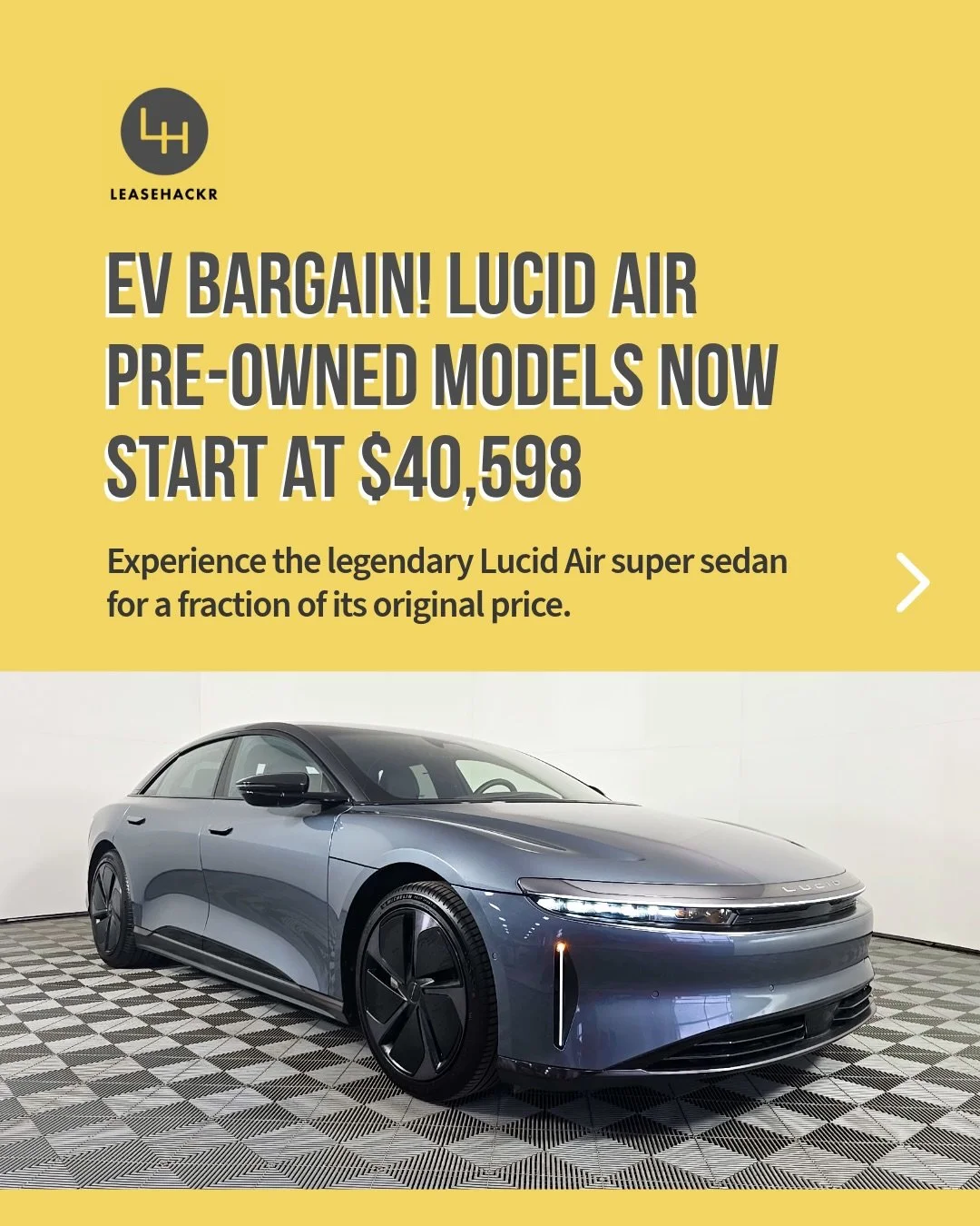 Lucid Air just became a whole lot more attainable.

Lucid Motors released a pre-owned program, including 2023 Lucid Air Pure inventory from just over $40,000.

For around that price, buyers can find:
&bull; Dual-motor AWD
&bull; 480 horsepower
&bull;