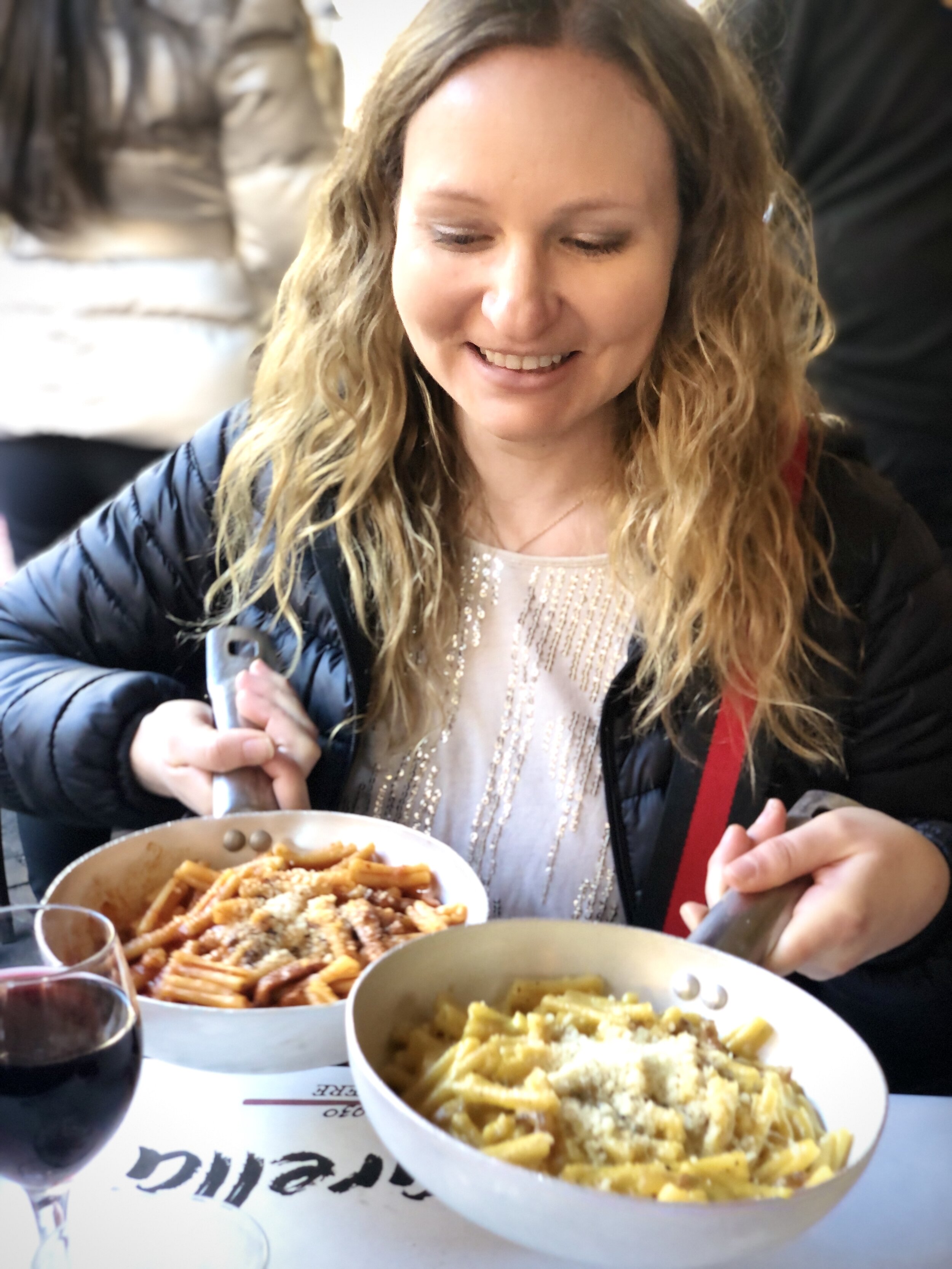 The Gluten Free Travelers eating gluten free pasta at Nannerella in Rome, Italy