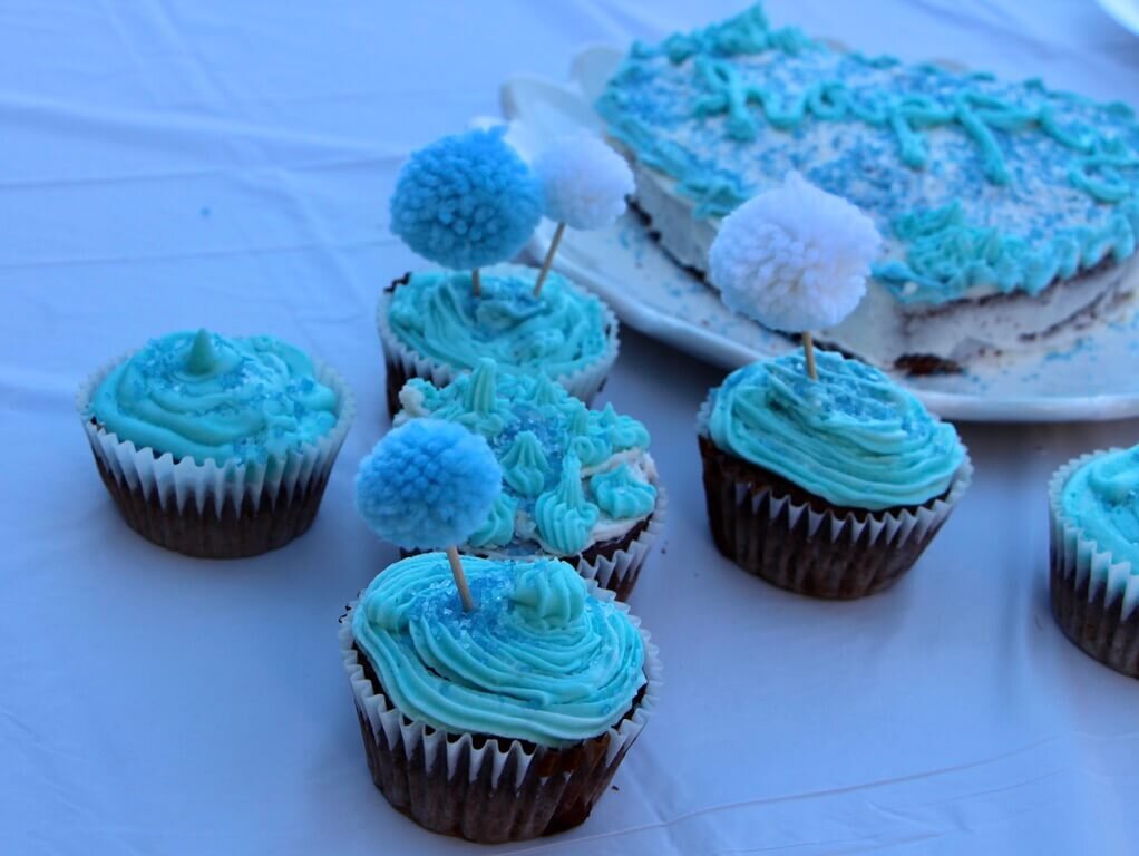 Snowball chocolate cupcakes &amp; vanilla frosting