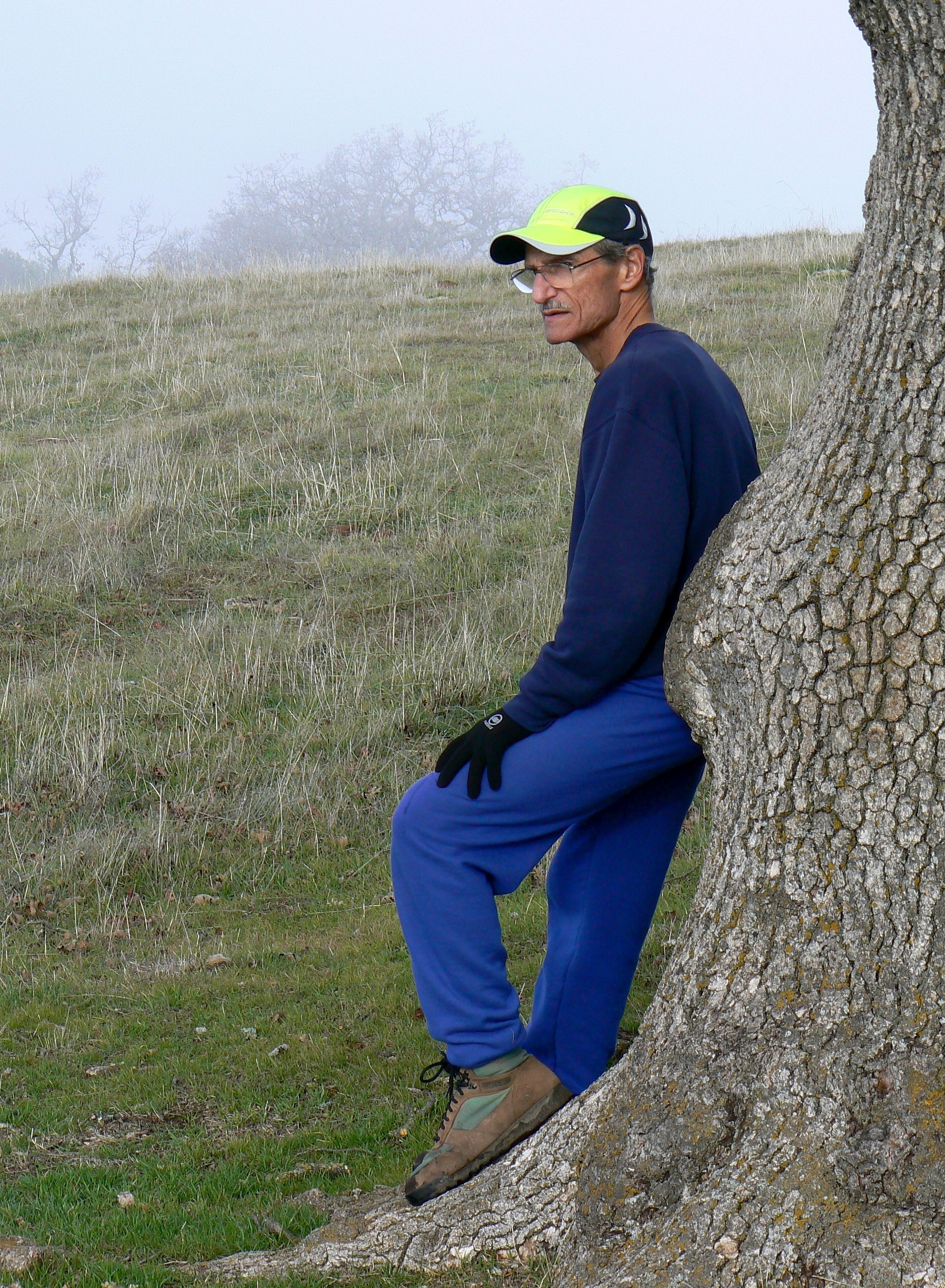 Tony Salinaro takes a breather – not that he ever needs one – on a foggy December morning at Sunol Regional Wilderness.