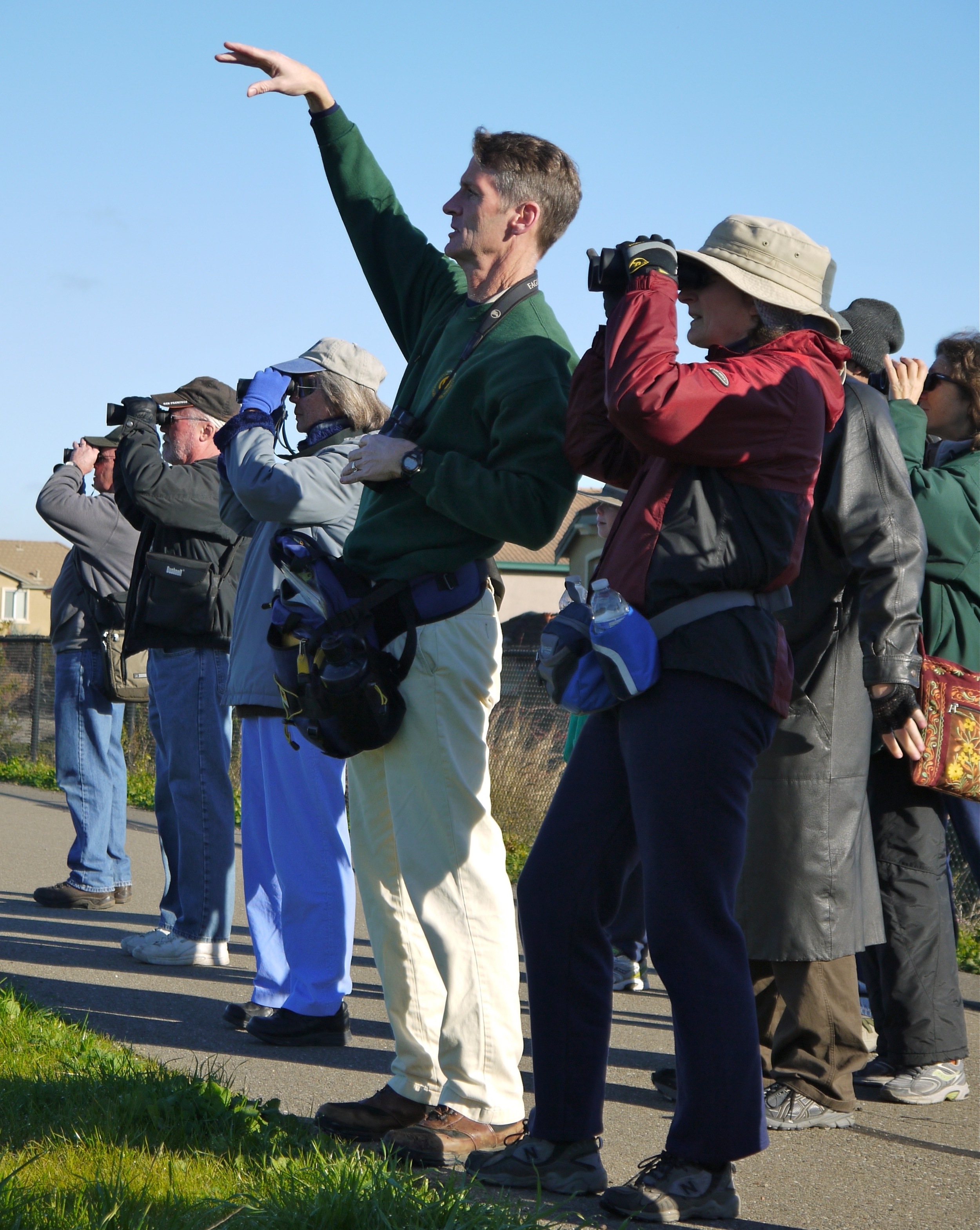 Mike Moran leads a Raptor Baseline expedition at Big Break Regional Shoreline.