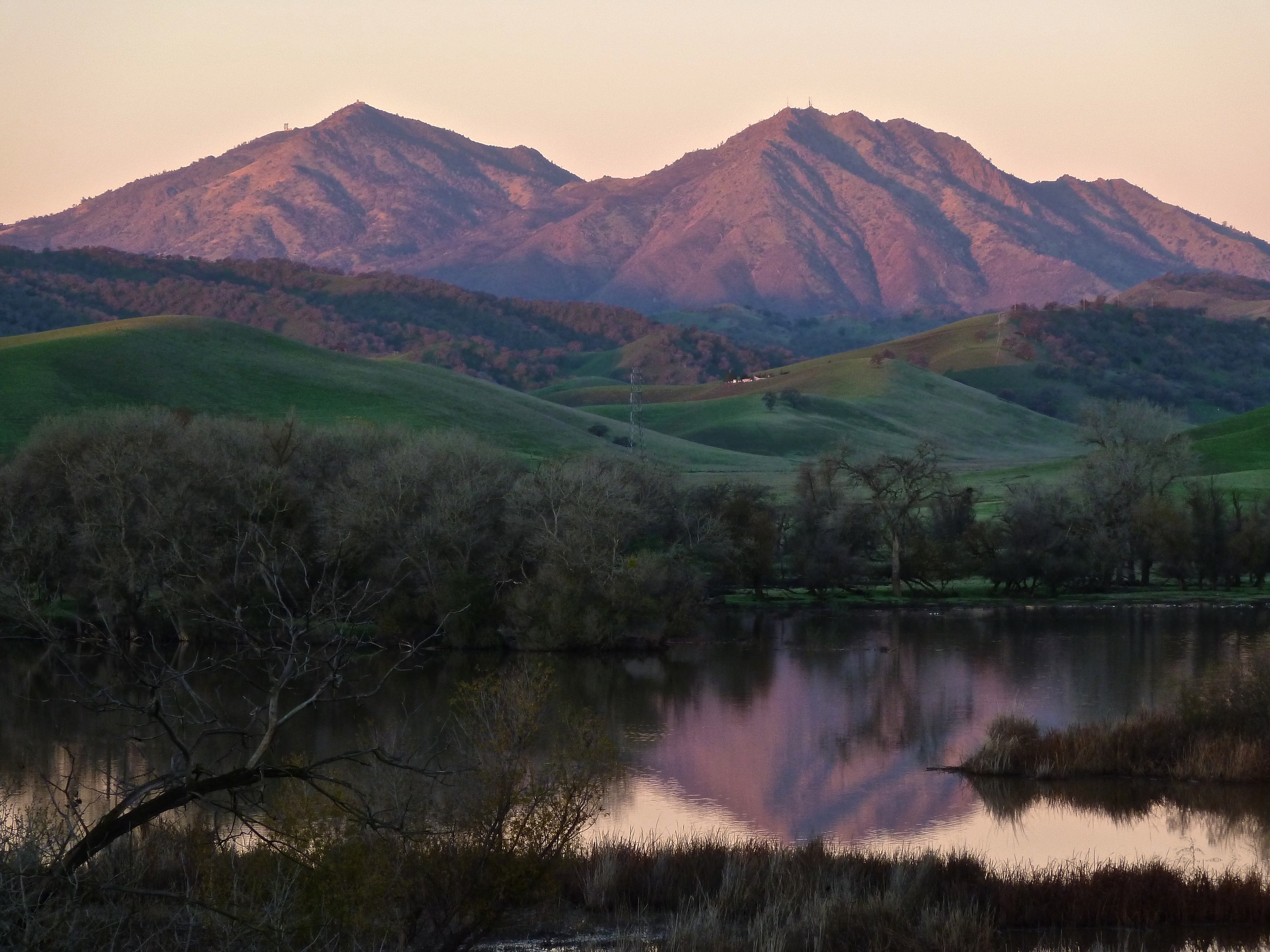 Mt. Diablo at sunrise viewed from Marsh Creek Reservoir.