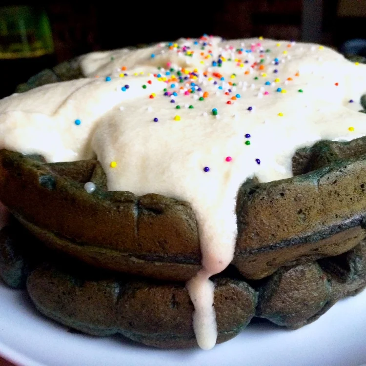 Chocolate Waffles with Cream Cheese Icing and Spinkles