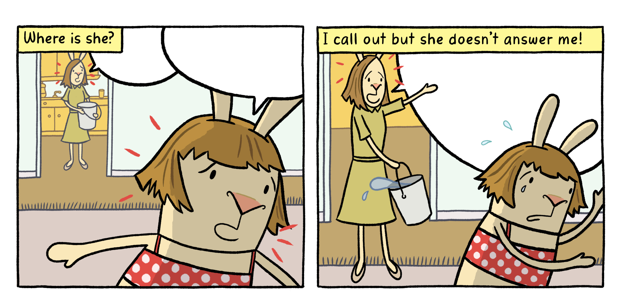 When Cece's character can't hear anything, the speech balloons are empty. Art © Cece Bell.