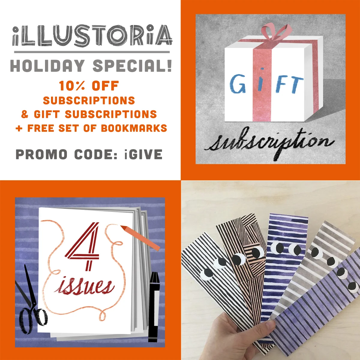 Holiday Special: 10% Off Subscriptions + Free ILLUSTORIA Bookmarks