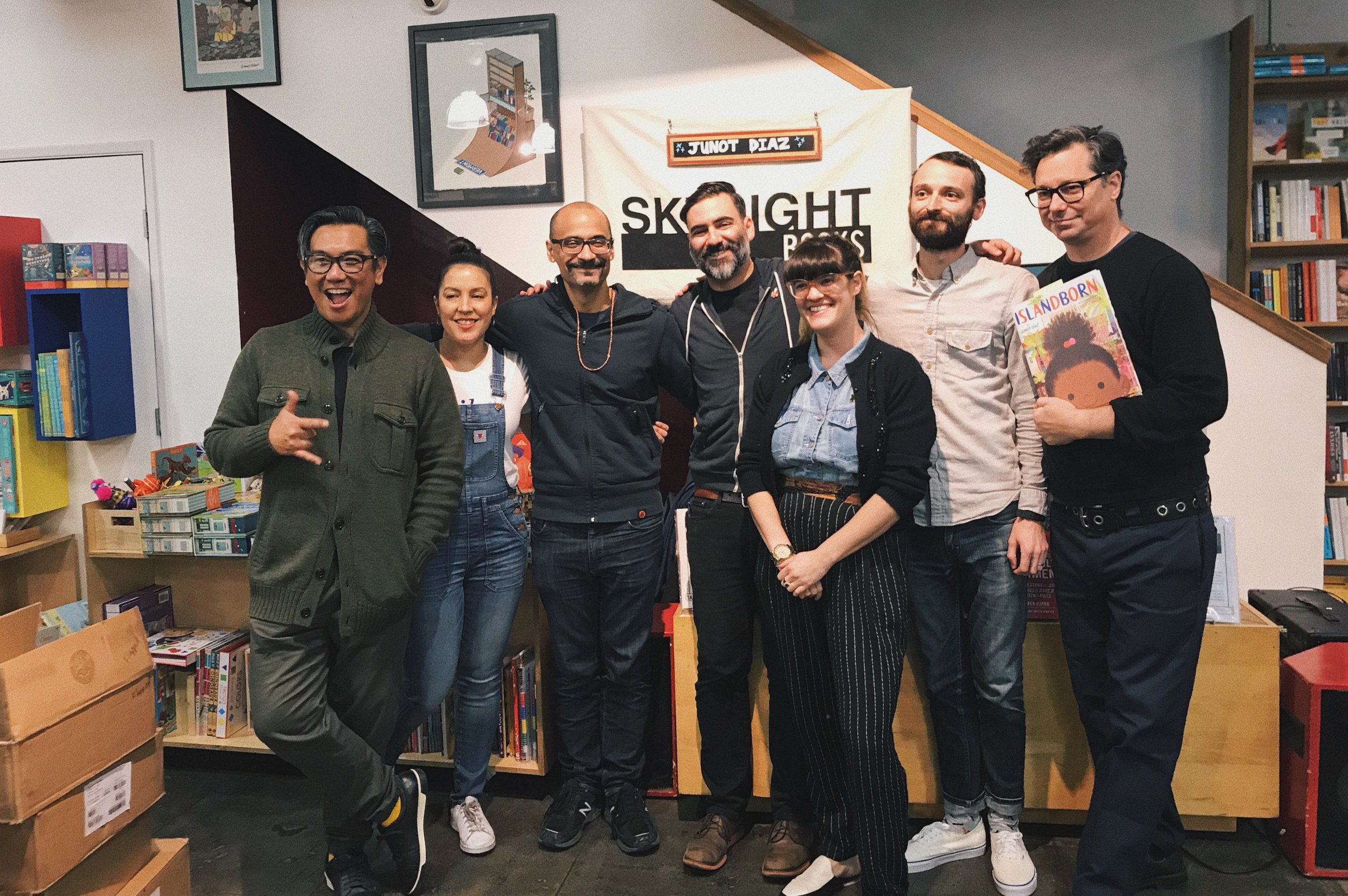 Junot Diaz pictured with Skylight Books staff 