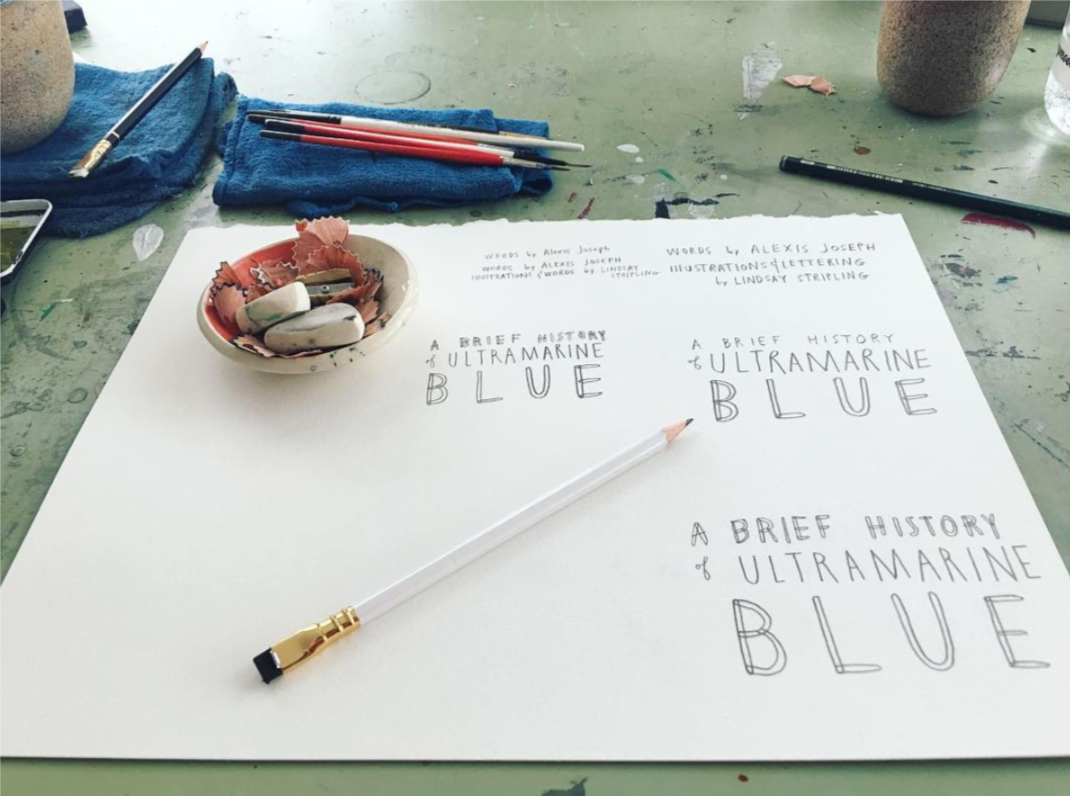 art by Lindsay Stripling; lettering for A Brief History of Ultramarine Blue, from Illustoria Issue 4: Grow