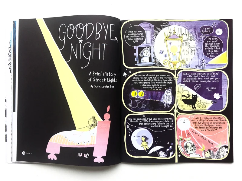 Goodbye, Night; A Brief History of Street Lights by Sofie Louise Dam, featured in ILLUSTORIA Issue #7: Black & White .