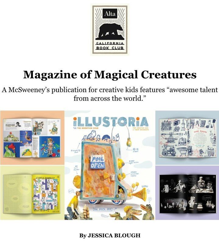 Many thanks to @altajournal, @calbookclub, and Jessica Blough for featuring Illustoria in their California Book Club newsletter! 👀⁠
⁠
Blough says, &ldquo;The pages encourage you to draw all over them; their subjects spur just as much creativity as t