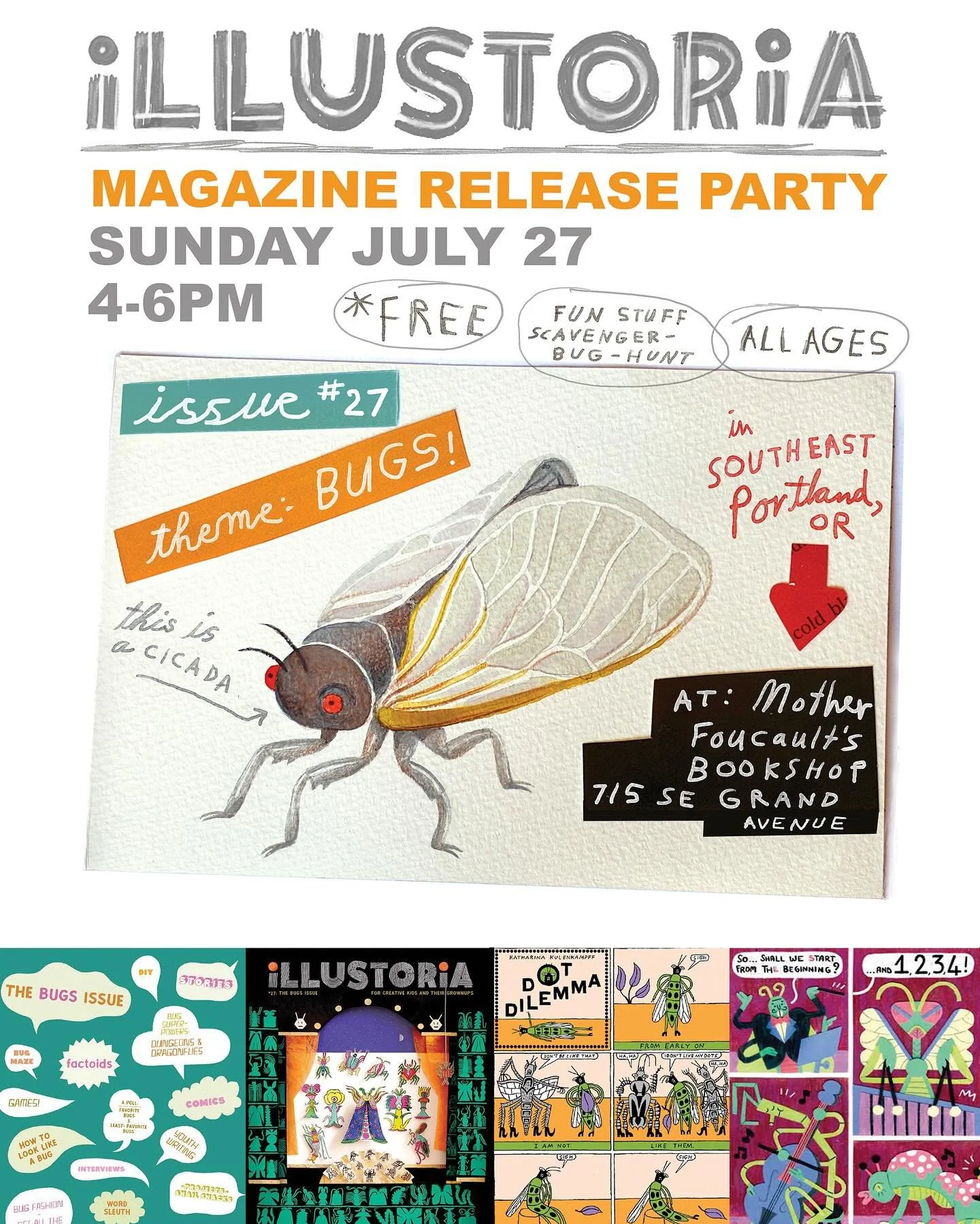 Portlanders! You are cordially invited to our 🐞 Issue 27: BUGS release party 🐞.⁠
⁠
When: Sunday, July 27, 2025; 4 - 6 pm ⁠
Where: @motherfoucaultsbooks Mother Foucault&rsquo;s Bookshop,  715 SE Grand Ave, Portland, Oregon, 97214⁠
Tickets: FREE ⁠
Fo