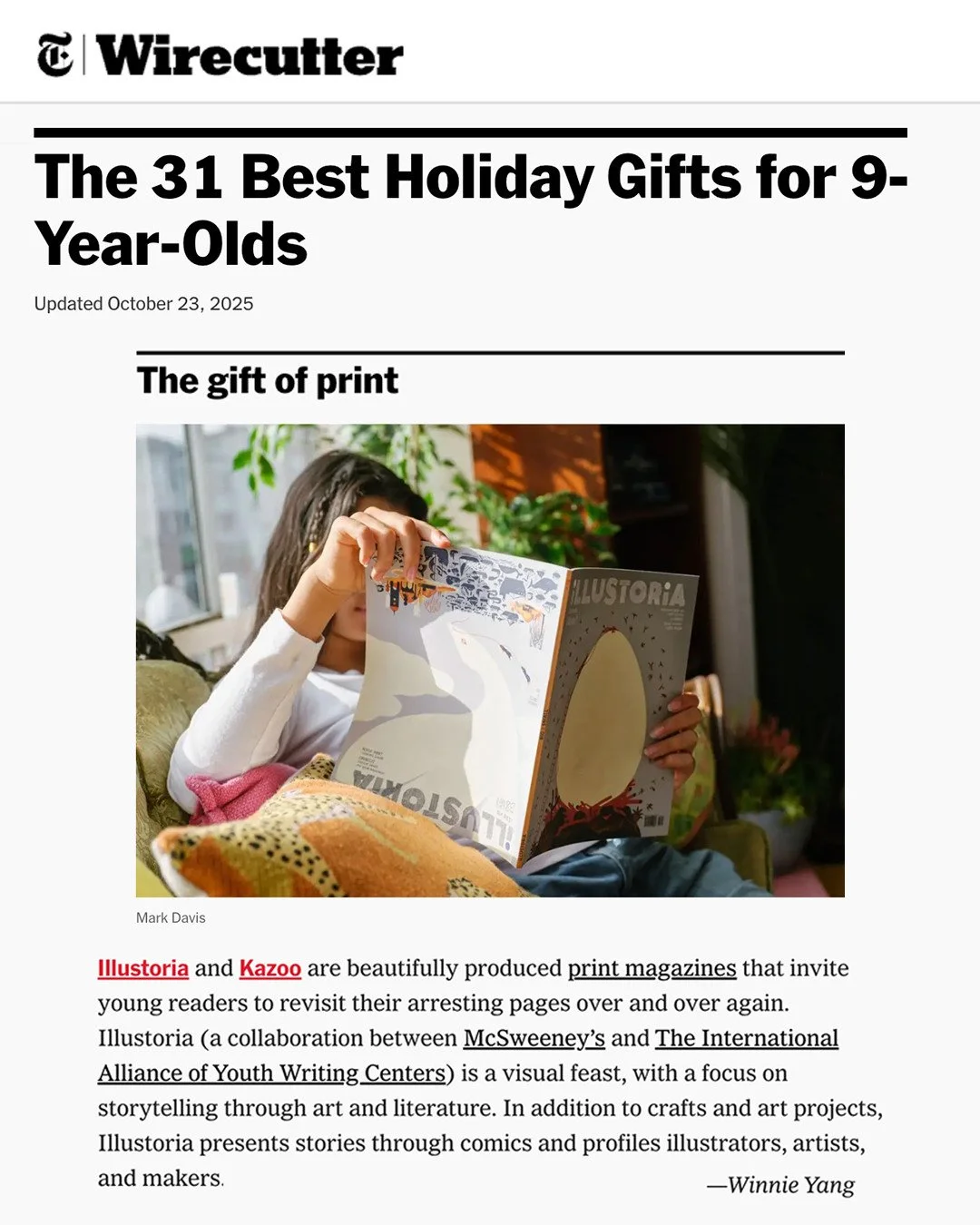 Huge news 💥 Thank you @wirecutter &amp; Winnie Yang for (once again) naming Illustoria the best holiday gift for 9-year-olds! ⁠
⁠
&quot;In addition to crafts and art projects, Illustoria presents stories through comics and profiles illustrators, art