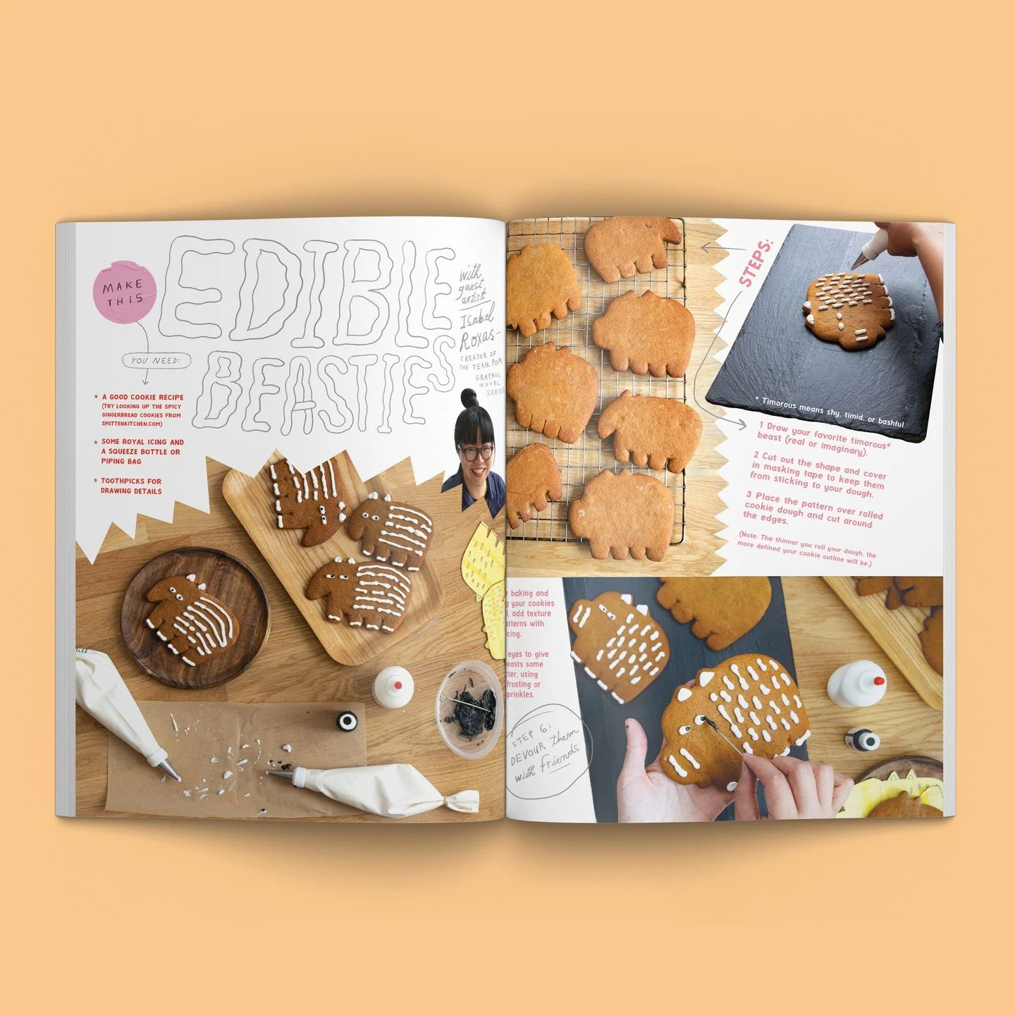 Looking for a fun weekend activity? In Illustoria's Issue 28: Dessert, learn how to make adorable decorated gingerbread beasts with guest artist Isabel Roxas @studioroxas, creator of the Team Pom graphic series! Toothpicks are helpful for making tiny