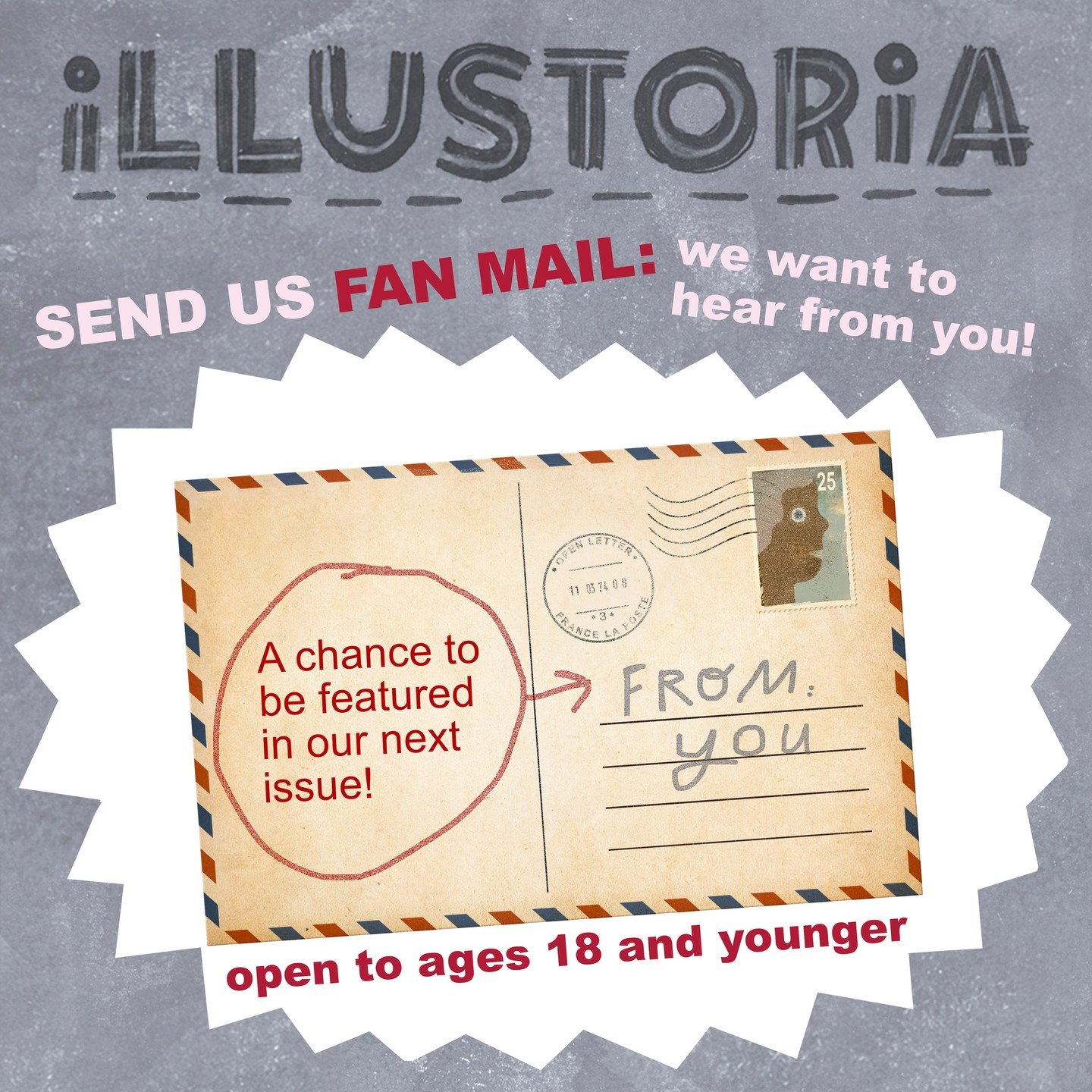 CALL FOR 💌✨️FAN MAIL✨️💌! Deadline: Monday, March 2, 2026 at midnight. Open to artists aged 18 and younger. ⁠
⁠
Dearest readers &mdash; with Valentine&rsquo;s Day right around the corner, we&rsquo;re feeling extra grateful for our amazing community 