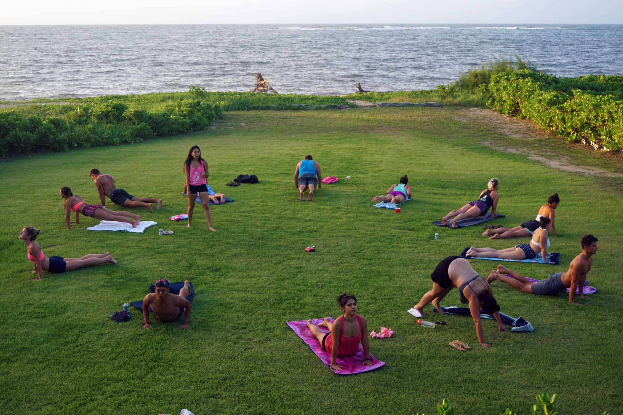SYB crew doing morning yoga