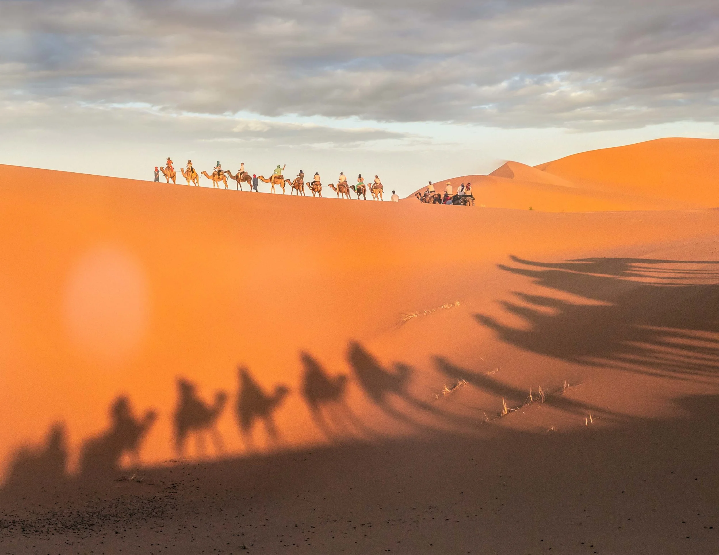 Our group out on a sunset camel ride
