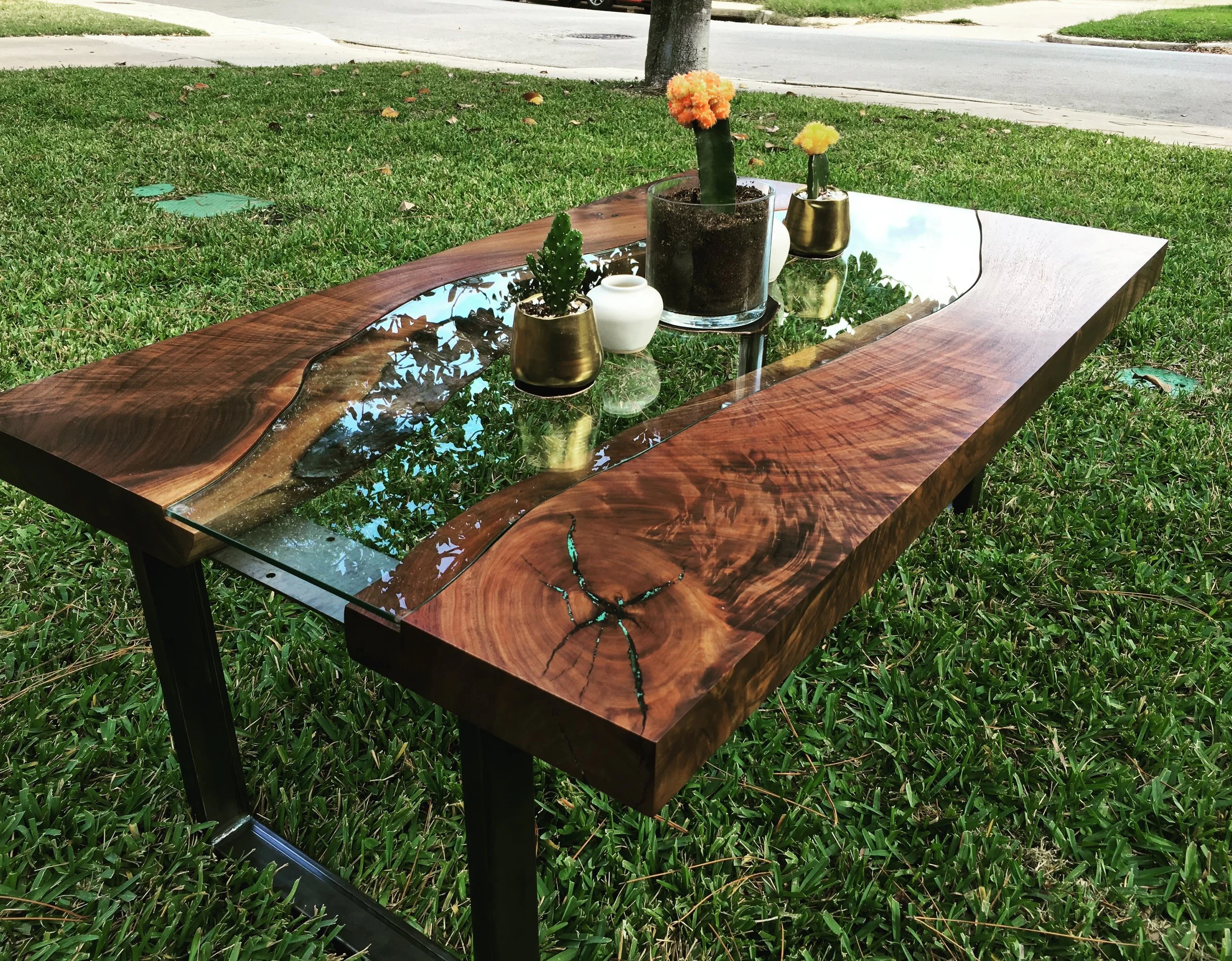 Walnut and Turqouise Coffee Table