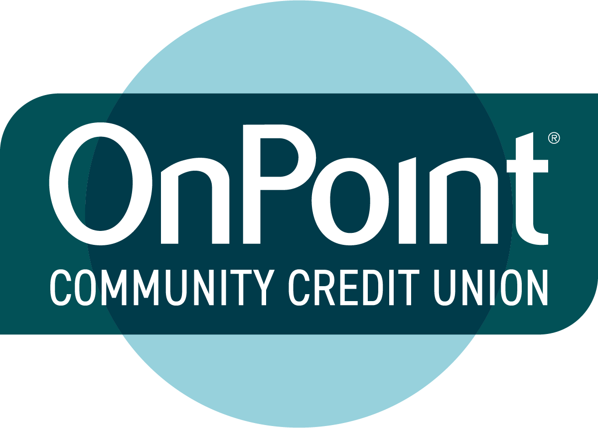 OnPoint Community Credit Union logo with teal background and light blue circle.