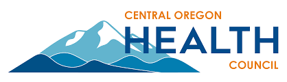 Logo of Central Oregon Health Council with stylized mountain and river.