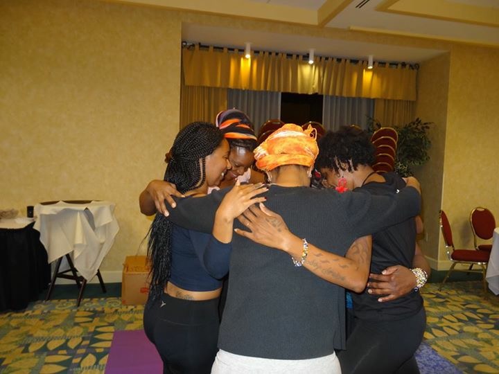 Leaning on our fellow sisters in Tree Pose