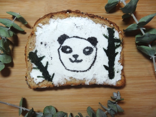 Hand drawn activated charcoal panda toast with Groovy Greens Superfood Powder bamboo!