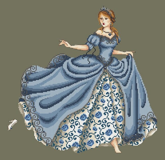 Cross Stitch Pattern Princess in Blue Dress Rising from Sea · Creative  Fabrica