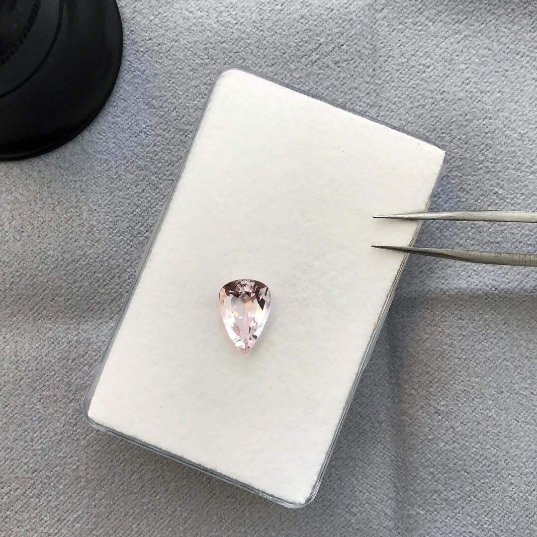 Love the pale color of this 2ct Morganite hand cut in Idar-Oberstein. For a bespoke piece I'm currently working on. #gems #jewellery #jewelry #bespoke #coloredgemstones