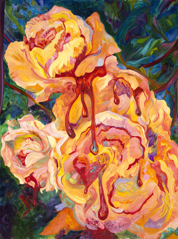 Bleeding Roses, oil on canvas, 48 x 36", Sold