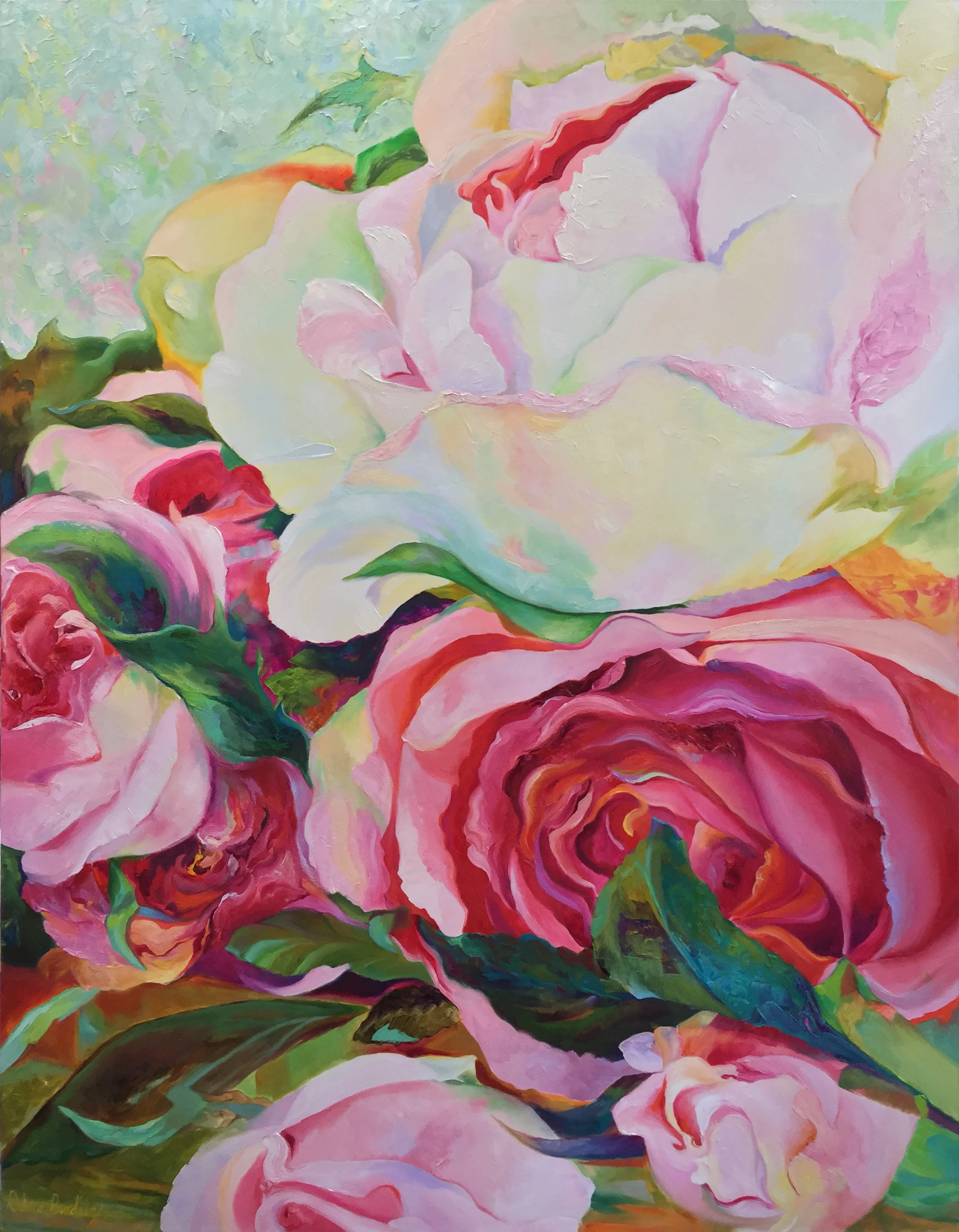 Mythos, Moondance and Permanent Rose, oil on canvas, 60 x 48"