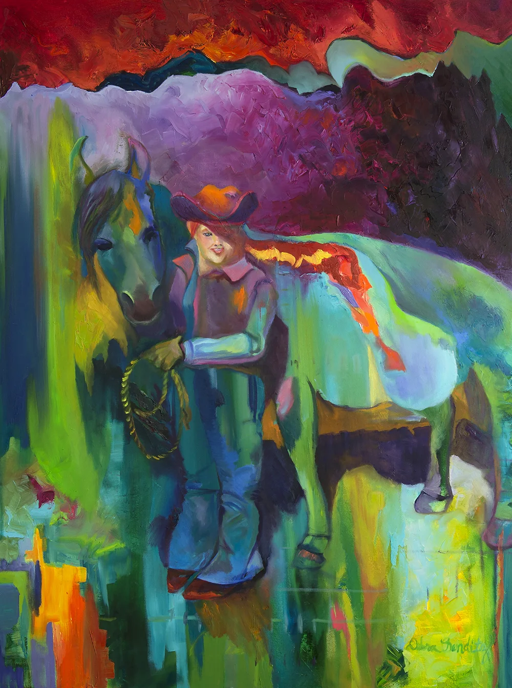Riding at Dawn, oil on canvas, 48 x 36”